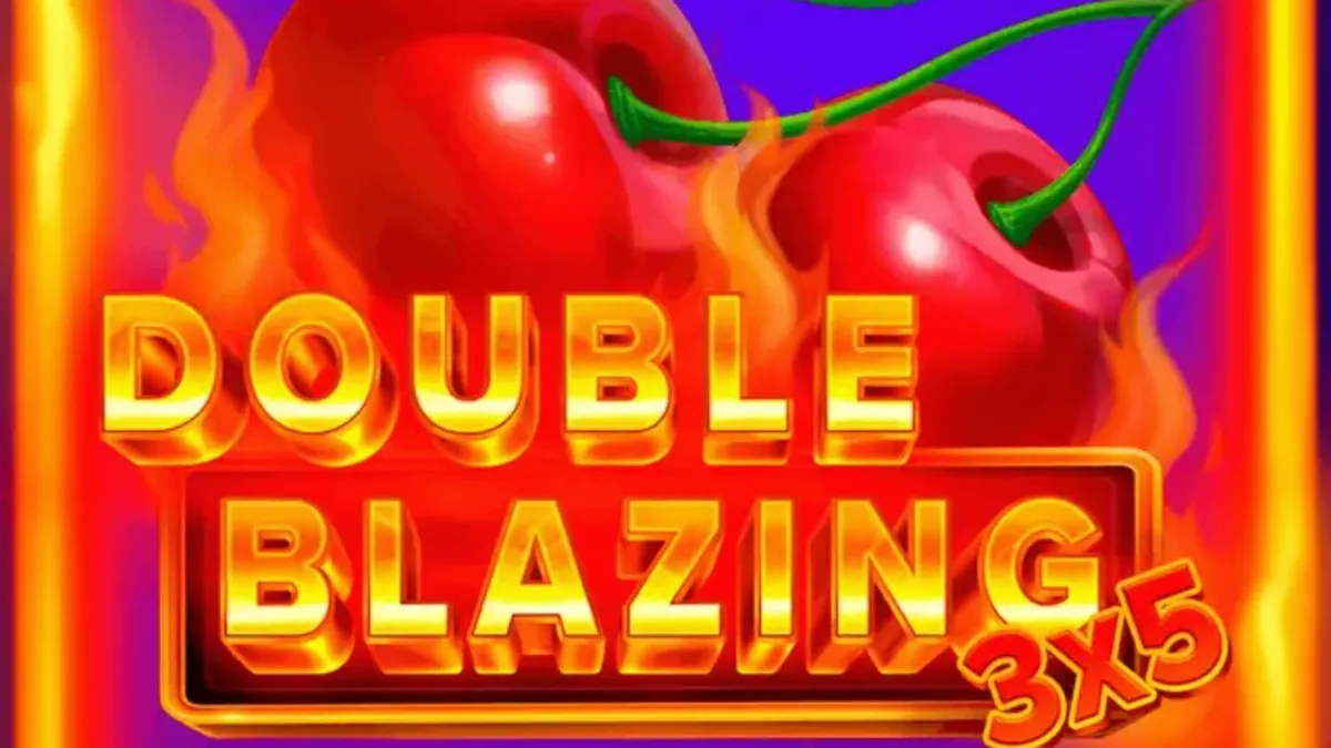 Tampilan visual slot 3x5 Double Blazing dengan simbol buah dan angka 7 yang menyala