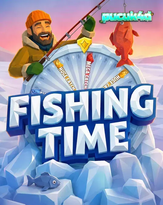 Tampilan visual roda keberuntungan bertema musim dingin dalam game Fishing Time